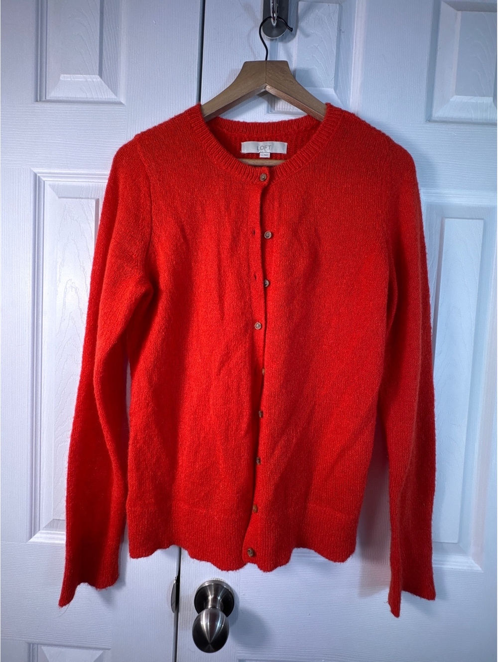 LOFT Women's orange Mohair Blend Button-Up Cardigan Sweater Size Large